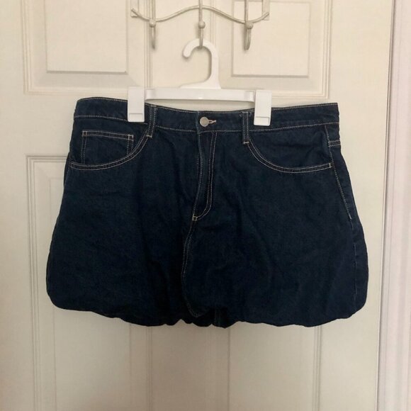 [Women's XL] ZARA Denim Bubble Skirt Dark Wash Balloon Mini Skirt Retro Y2K ｡˚○ - Picture 2 of 8